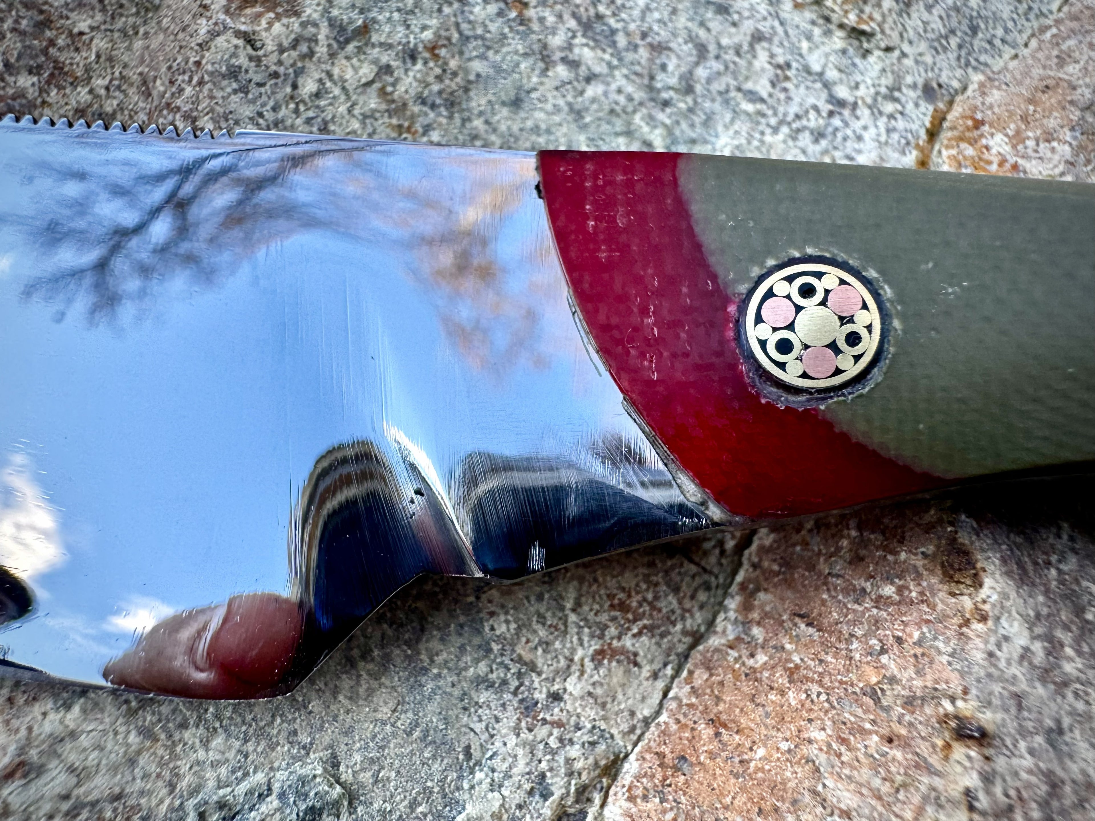 Hand-made paring knife with mosaic pin and sculpted handle